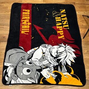 Fairy Tail Natsu and Happy Fleece Throw Blanket Anime Funimation 46x60 Black Red